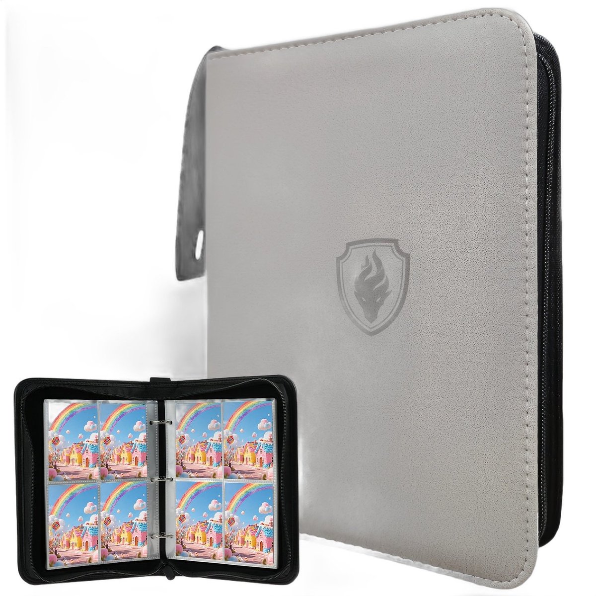Currero Toploader Binder - Verzamelmap Kaarten - Geschikt voor Pokemon - 4 Pocket - 9 Pocket - 12 Pocket - Trading Card Map - Toploadermap - Grijs - 400 Kaarten