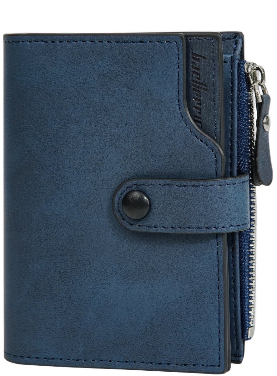 Currero Portomonee - Portemonnee Dames & Heren - RFID Anti Skim - Pasjeshouder - Klein Model - Met Rits - Kunstleer - Blauw