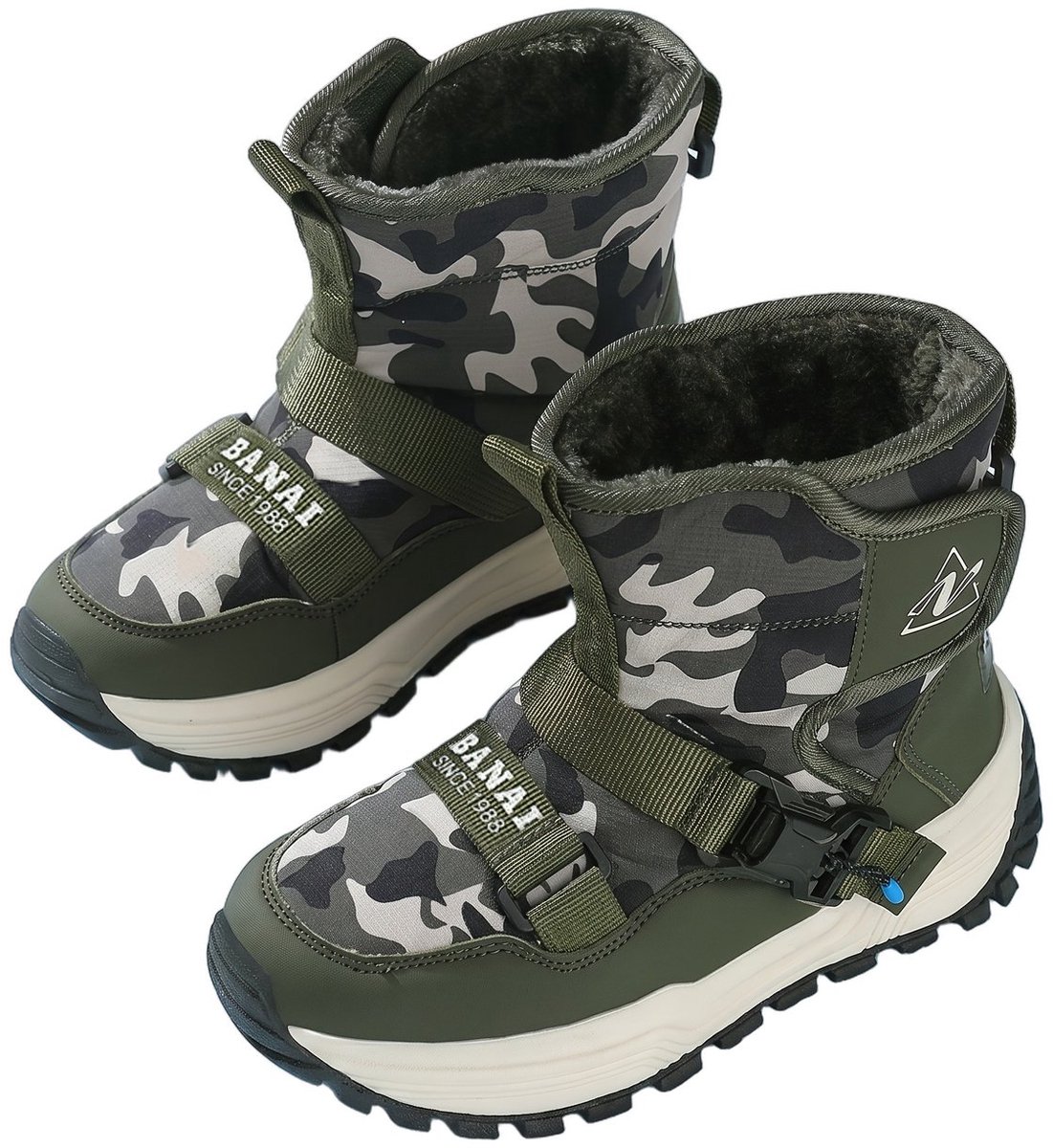 Currero Snowboots Jongens Sneeuwlaarzen Kinderen Winterlaarzen Jongens Gevoerde Winterschoenen Waterdicht Antislip Zool Warm Gevoerd Kinderlaarzen Groen