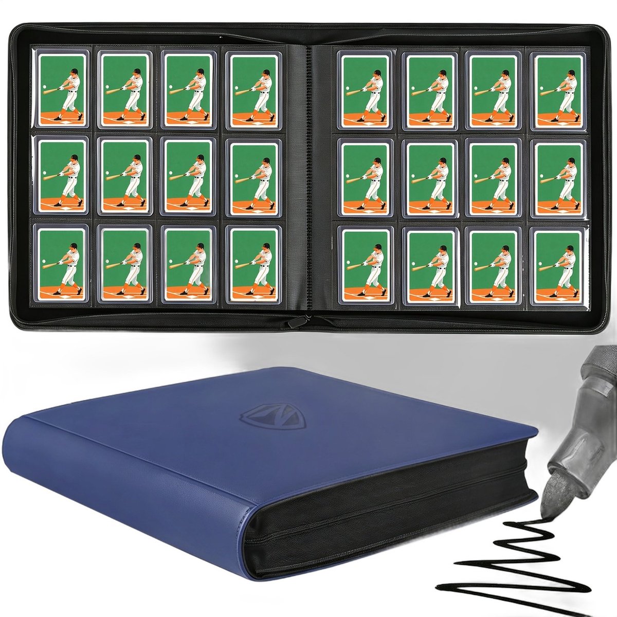Currero Toploader Binder - Verzamelmap Kaarten - Geschikt voor Pokemon - 4 Pocket - 9 Pocket - 12 Pocket - Trading Card Map - Toploadermap - Diepblauw - 384 Kaarten