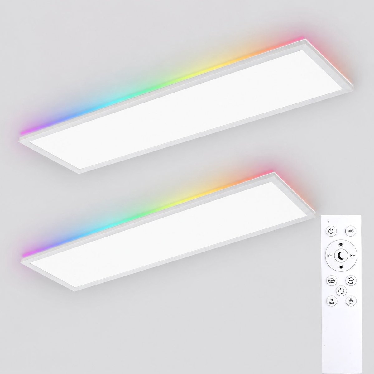 Lovhaus 2x LED Plafondlamp 100x25 cm – 30W – Dimbaar – RGB Achtergrondverlichting – Met Afstandsbediening