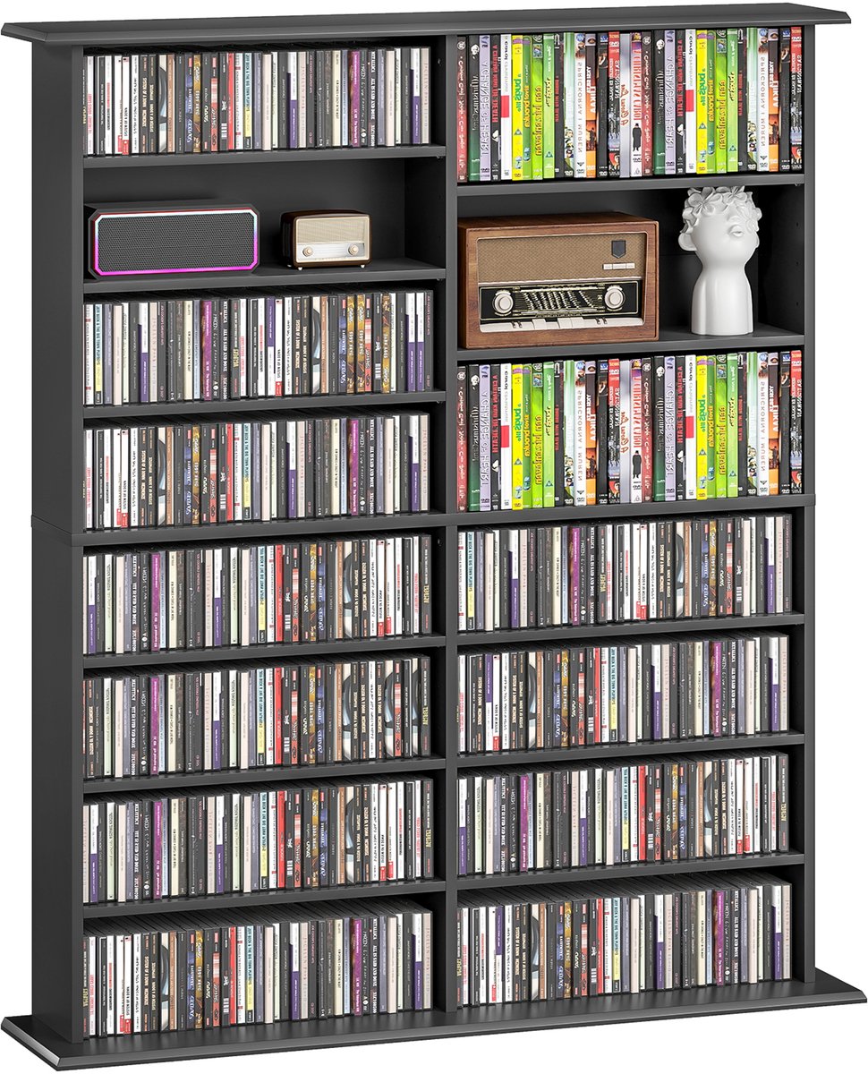 DVD-rek , Mediaplank, Vrijstaand Rek 126.3 x 106.5 x 24 cm, Zwart