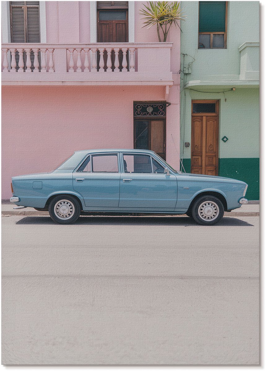 Tulup Polycanvas Poster - Retro Auto, Fotografie - A4 - Roze Wanddecoratie - Rechthoek - Kunstposter - Woonkamer, Slaapkamer, Kantoor - Vintage