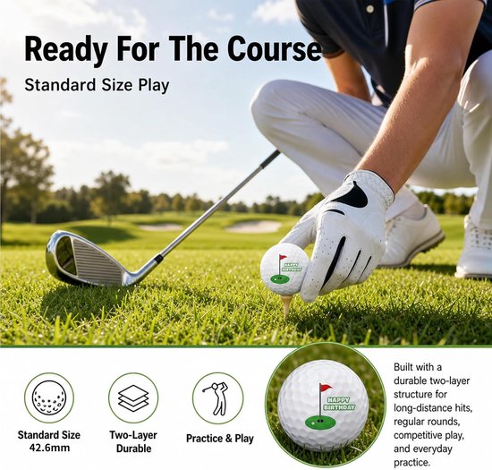 Golfballen 3 stuks - standaardformaat - vrolijke verjaardagsmotieven - leuk cadeau voor golfers - Vemera — afbeelding 2