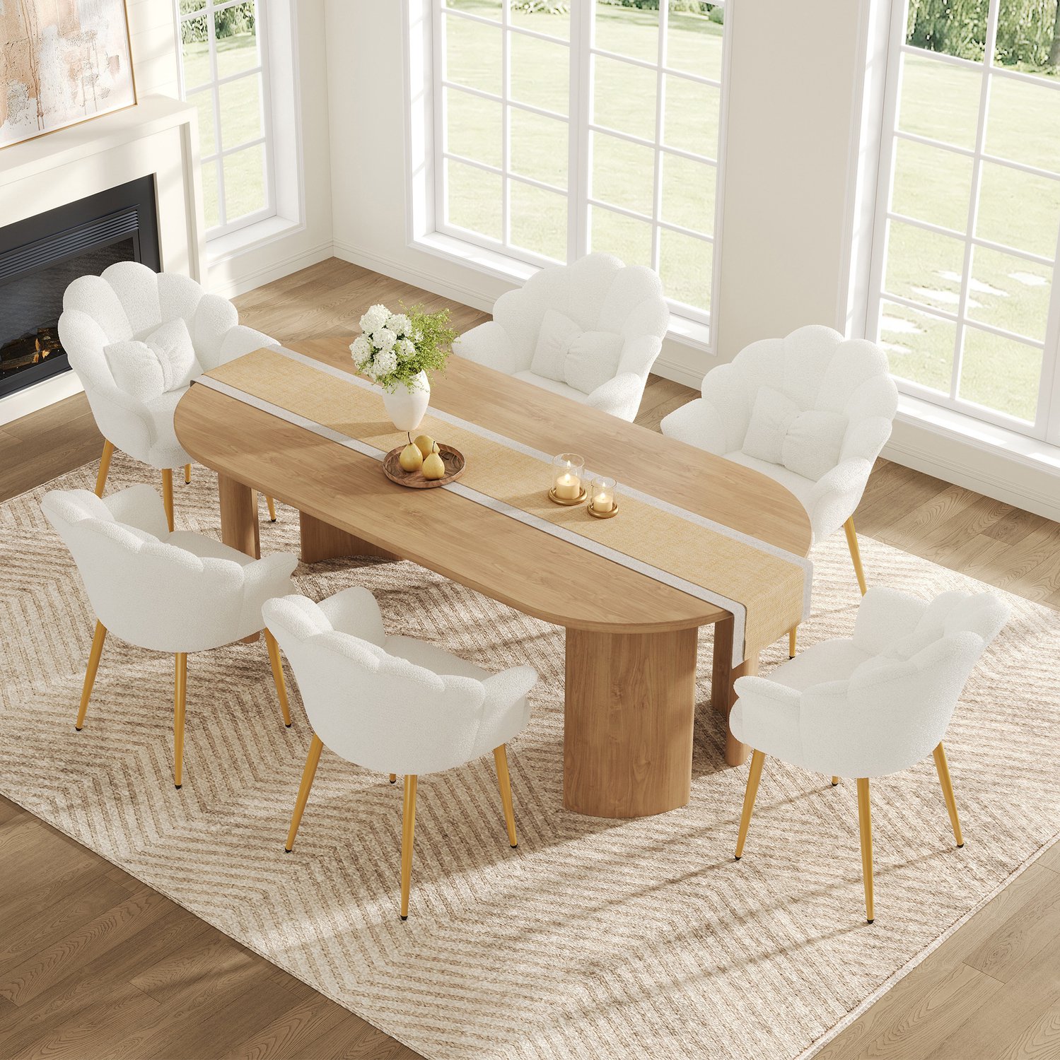 COVREO Eetkamerstoel met armleuningen – Kuipstoel met pluche bekleding – Zitstoel voor eetkamer en slaapkamer – 64x65,5x85 cm – Wit