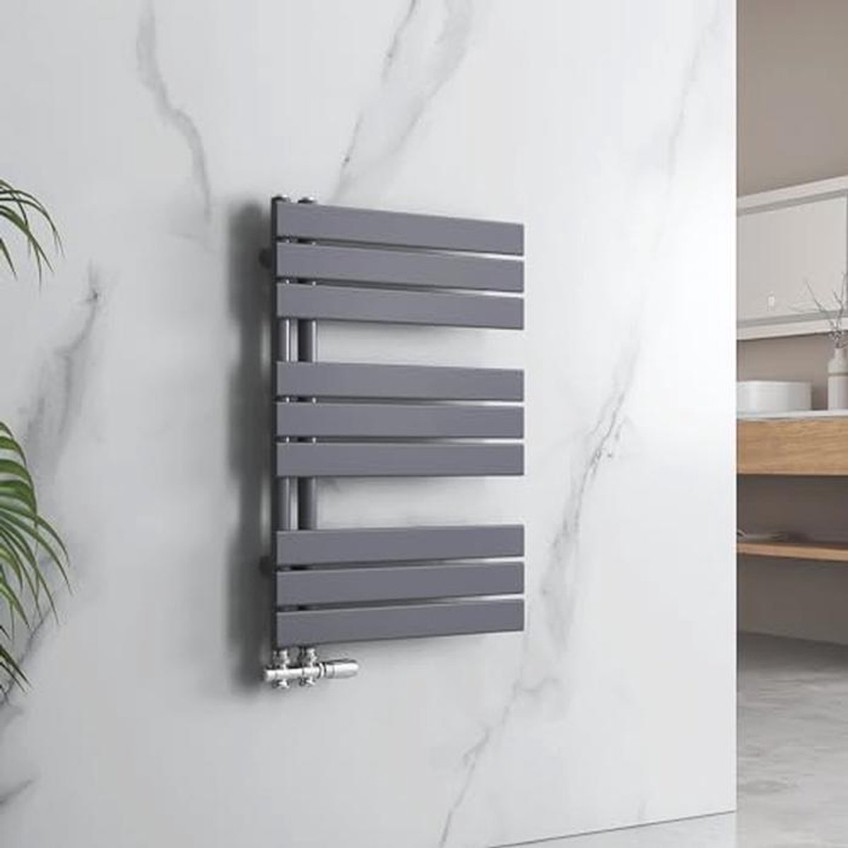 Badradiator Plat 762 x 500 mm Antraciet met Handdoekverwarmer - Paneel Handdoekhouder met Zijaansluiting