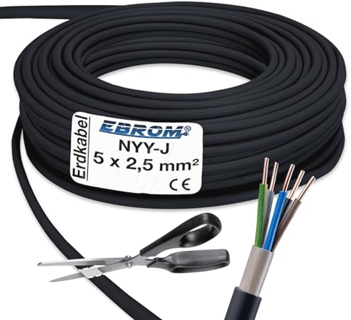 Stroomkabel 5 x 2,5mm² - Zwarte Grondkabel per Meter voor Buitentoepassing