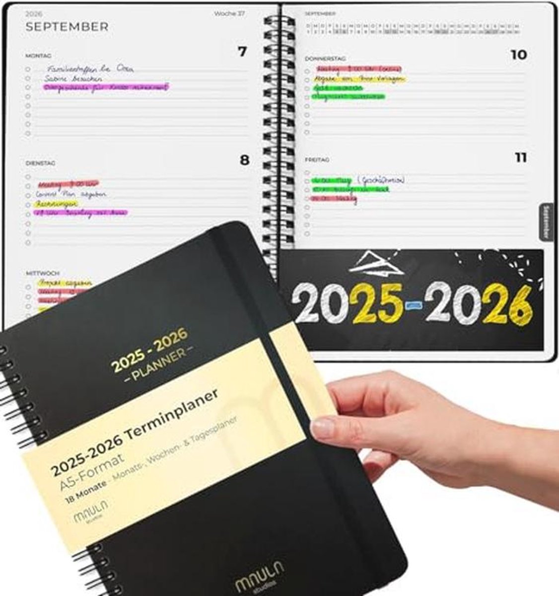 Minimalistische A4 Agenda: weekplanner 2025-2026, jaarkalender 18 maanden voor organisatie en afspraken