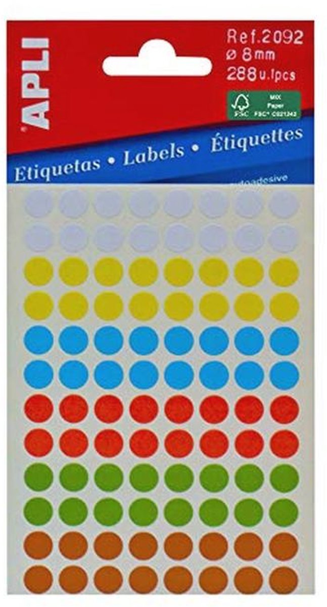Mini-zaketiketten diverse kleuren Ø 8 mm - 288 etiketten