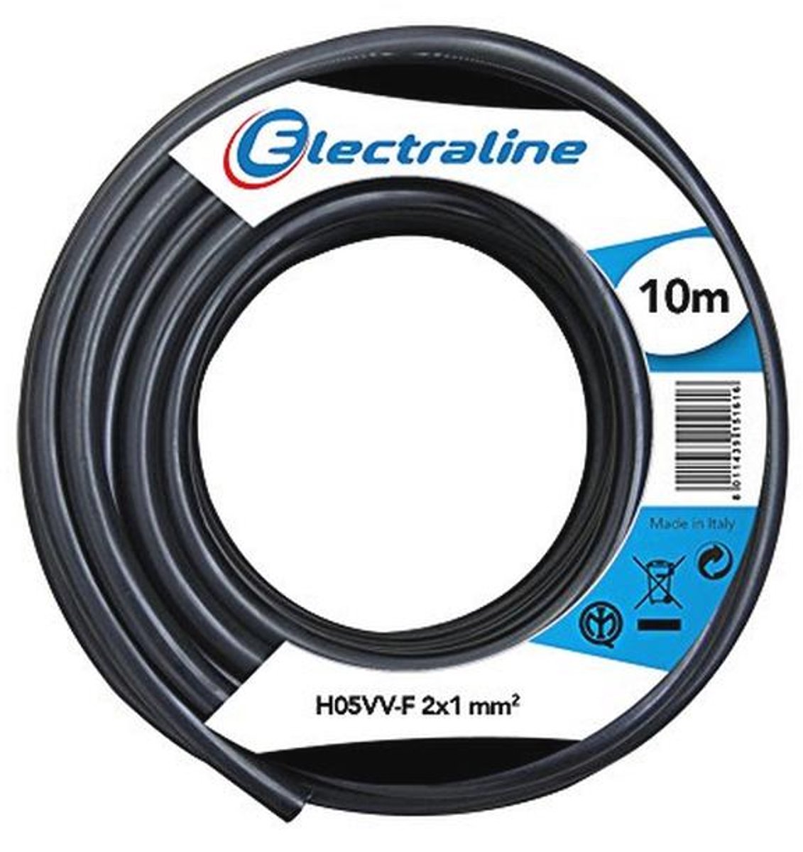H05VV-F Kabel - 2x1mm - 10 meter - Zwart