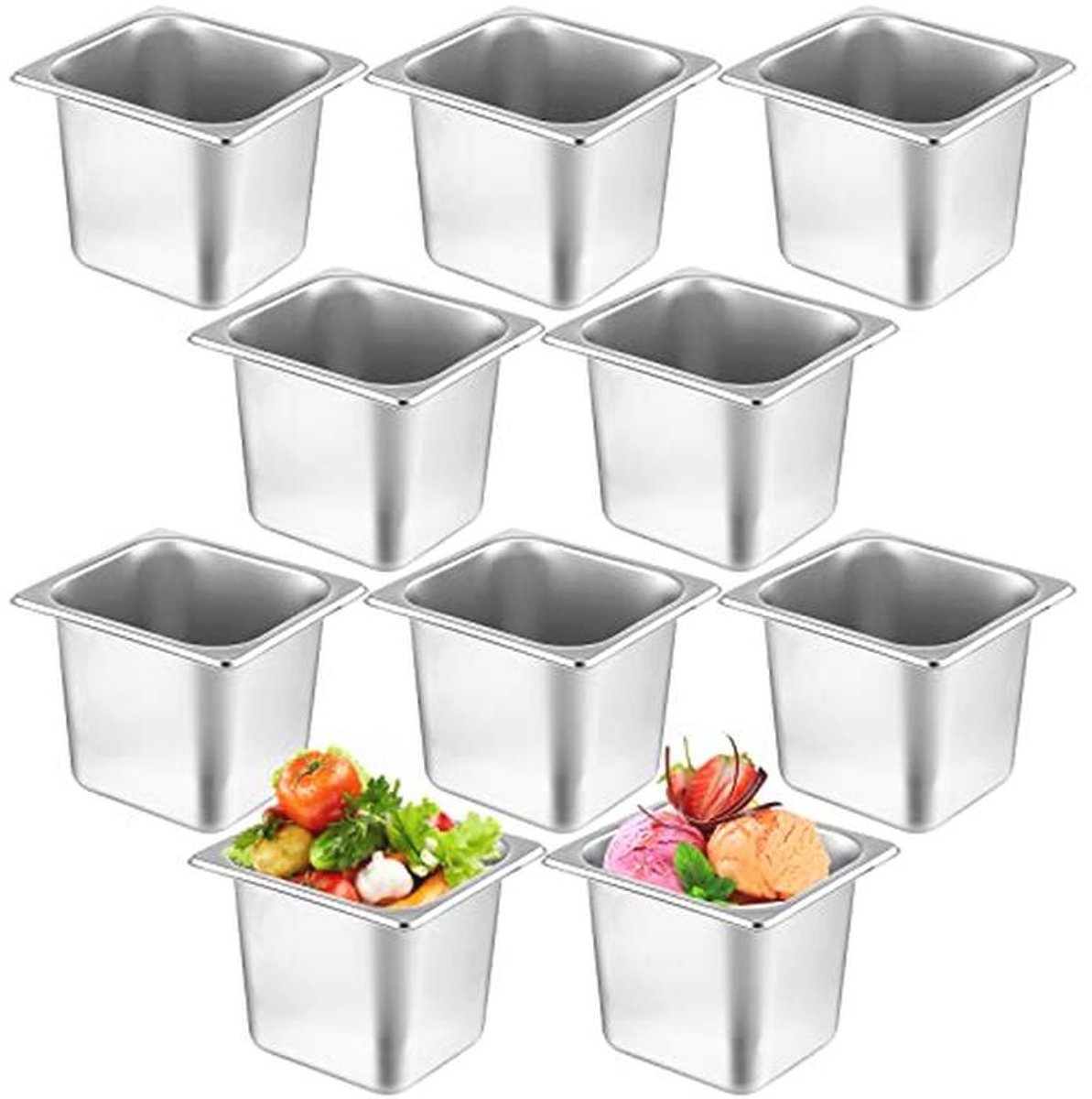 10 Pack Diepe RVS Stoom Tafel Pannen 1/6 Maat voor Catering en Buffet
