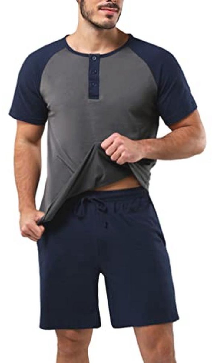 Herenpyjama Korte Mouwen Katoen Set met T-shirt en Broek voor Loungewear