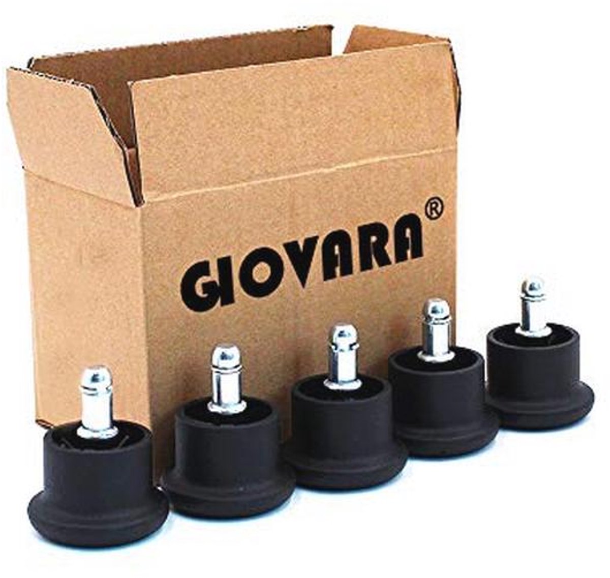 Set van 5 vervangende glijwielen voor bureaustoelen - 11 mm x 22 mm steel, 50 mm diameter
