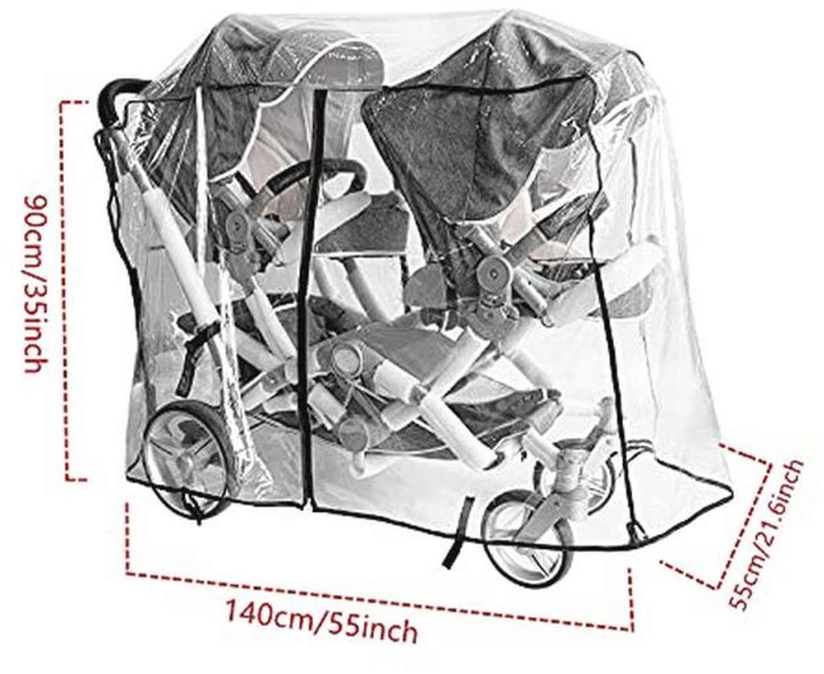 Universele Kinderwagen Regenhoes voor Dubbele Tandem Kinderwagens - Transparante, Grote Maat Bescherming tegen Regen en Wind – foto 7