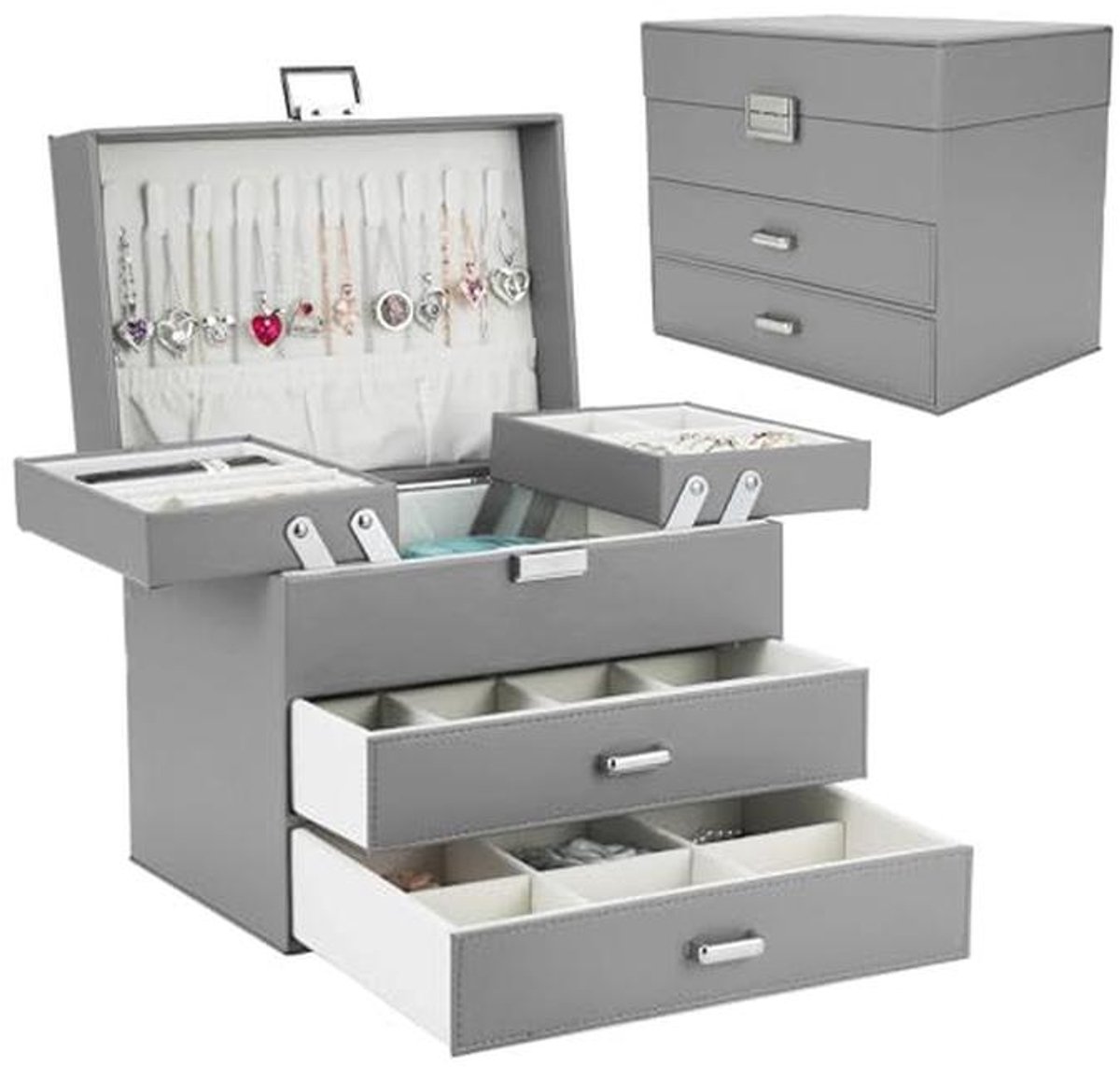Sieraden Organizer Box met 4 Lagen - Ideale Opbergdoos voor Oorbellen, Ringen, Kettingen en Armbanden