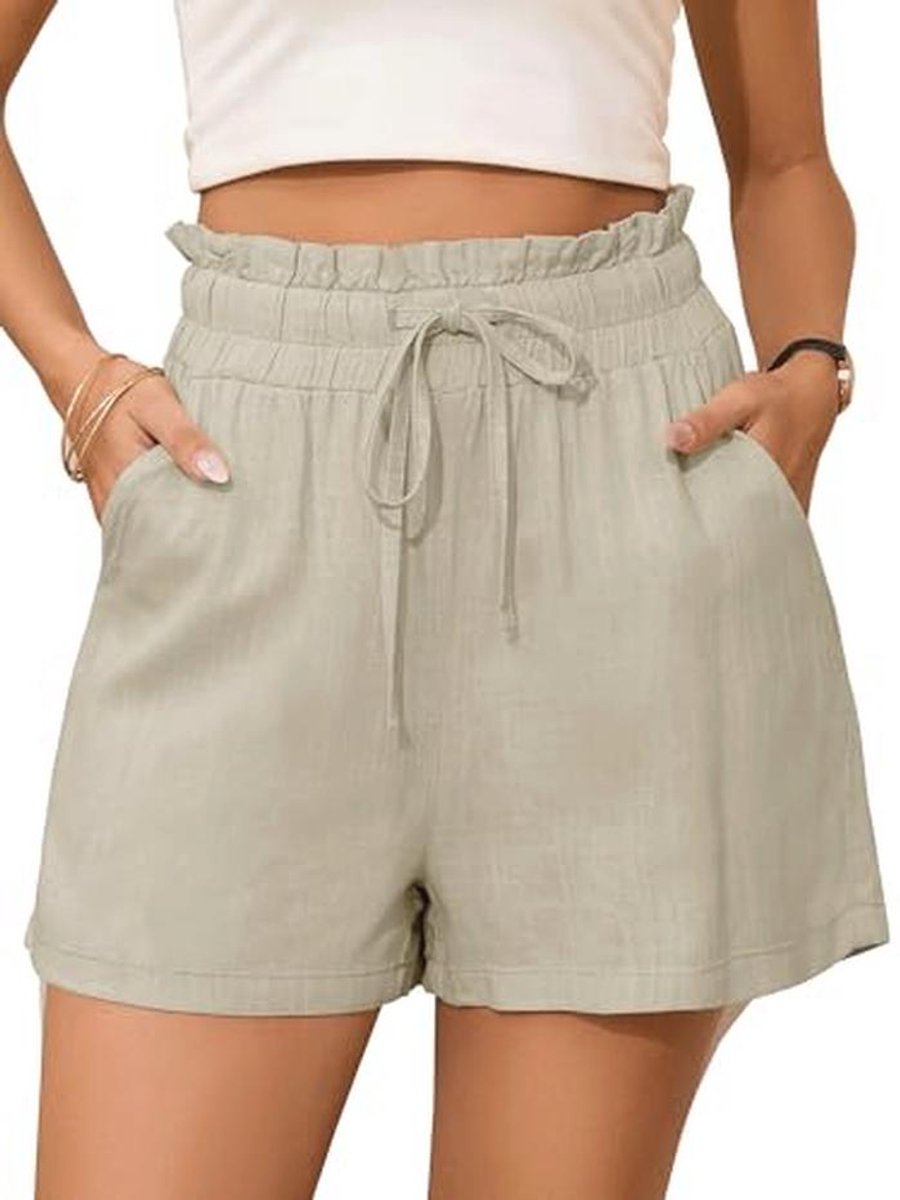 StylSense Damesshorts voor dames, zomer, katoenen linnen shorts voor vrouwen, UK elastische hoge taille met zakken