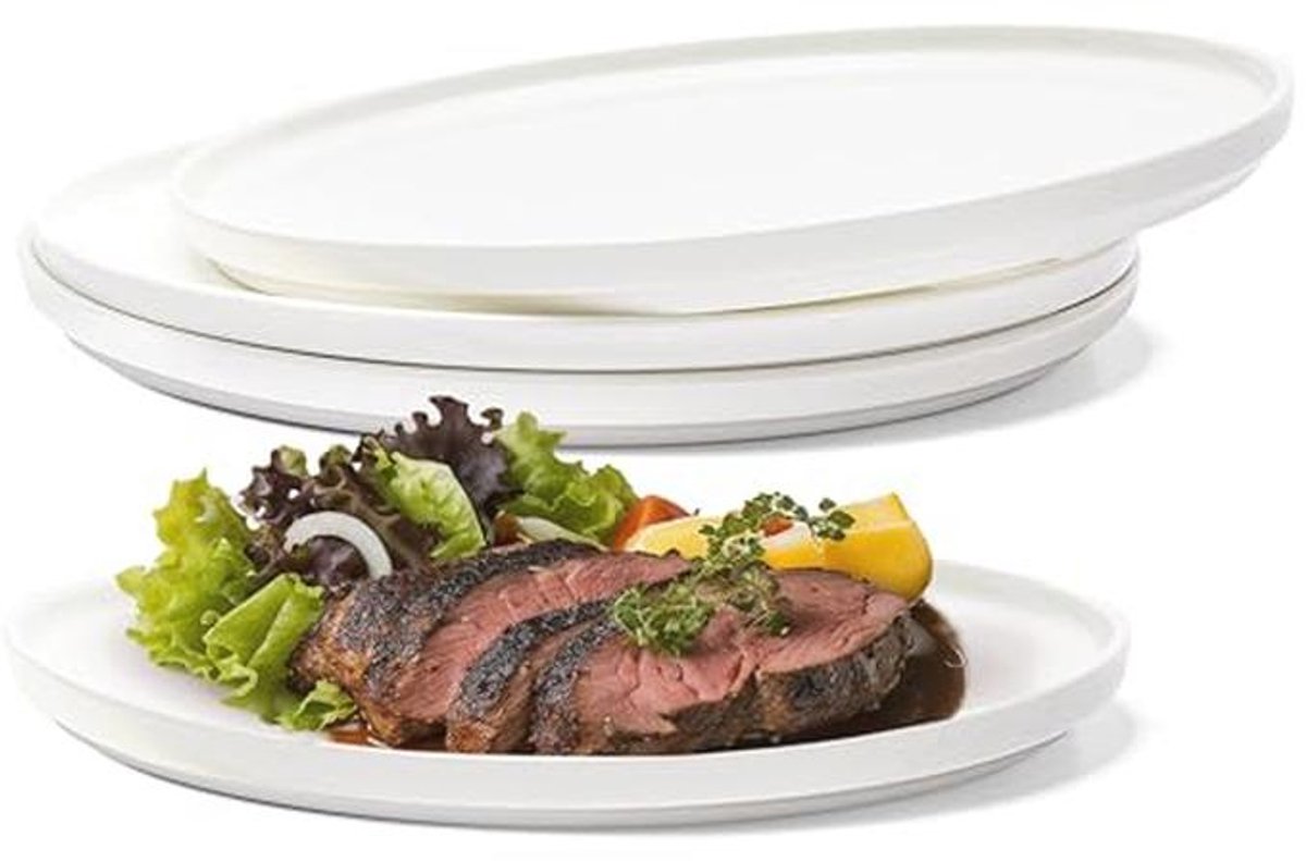 Set van 4 stapelbare 10 inch saladeborden van Bone China, vaatwasmachinebestendig