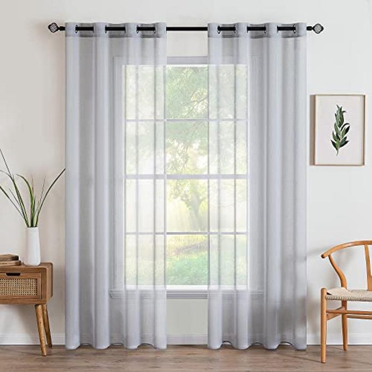 Transparante Voilegordijnen Set van 2 - 140 x 185 cm - Grijs voor Slaapkamer en Woonkamer Kerstdecoratie