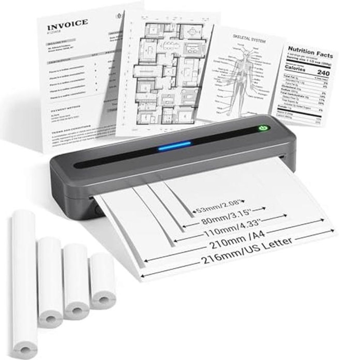 Draagbare thermoprinter A4 - mobiele printer voor onderweg met thermisch papier 300 dpi