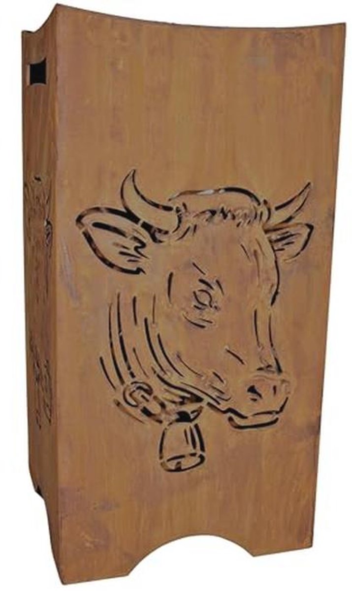 Vuurkorf met Koeienkop - Metalen Vuurschaal voor Tuin en Terras - 28 x 28 x 57 cm