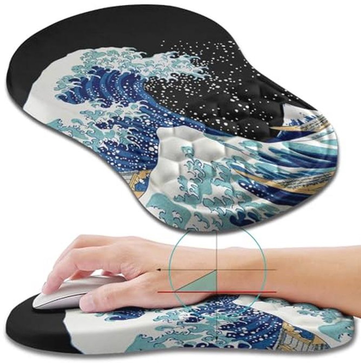 Ergonomische Muismat met Polssteun voor Carpaal Tunnel Syndroom - Pijnverlichting met Geïntegreerd Geheugenfoam en Massagefunctie (30x20cm)