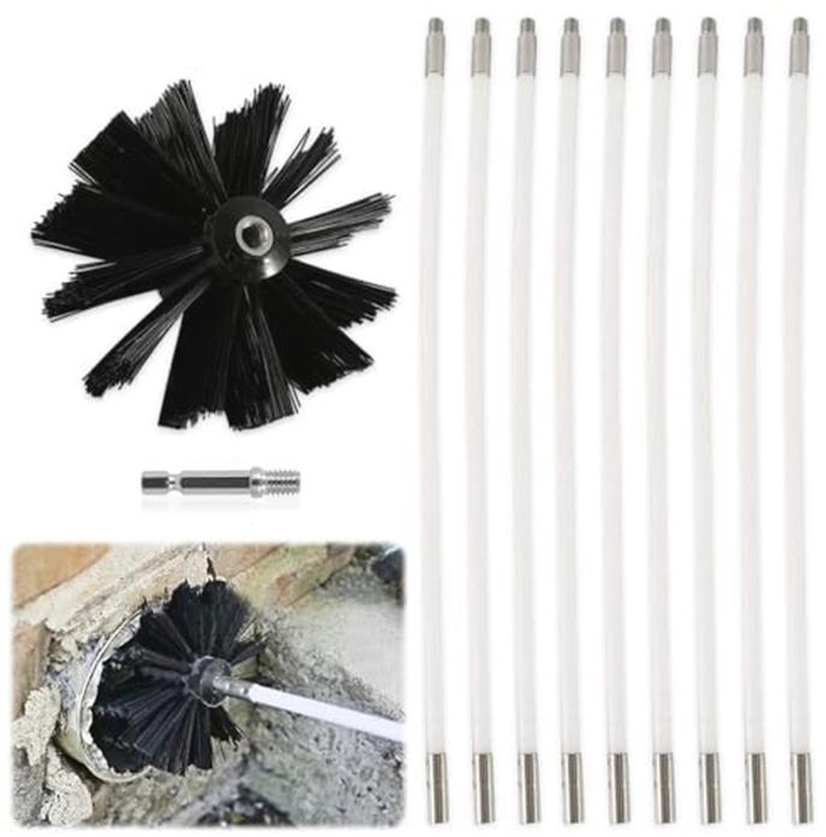 Chimney Brush Set with Flexible Rods and Brush Head for Effective Cleaning