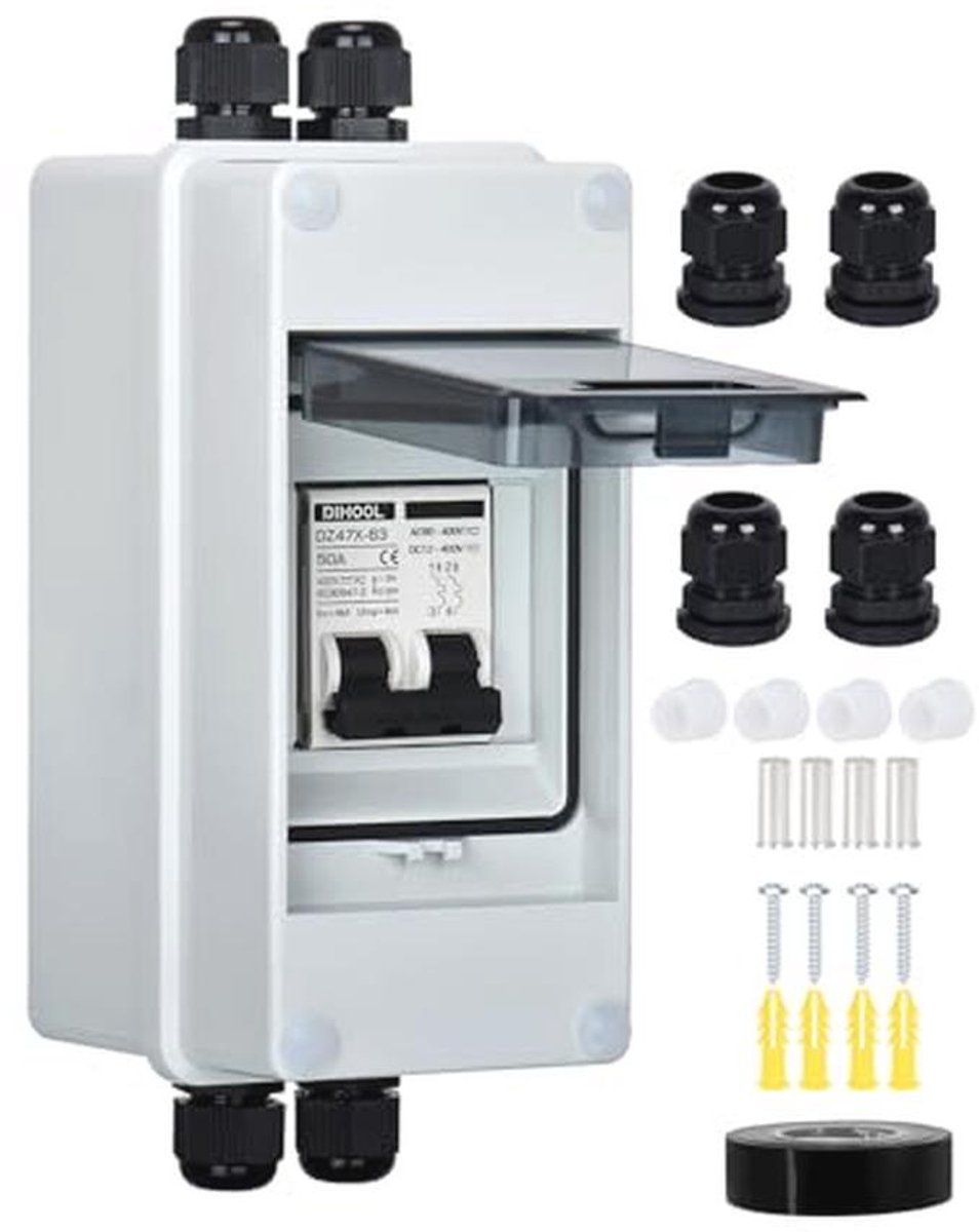 12V Scheidingsschakelaar voor Zonne-installatie - Stroomonderbreker 50A met IP65 Waterdichte Behuizing