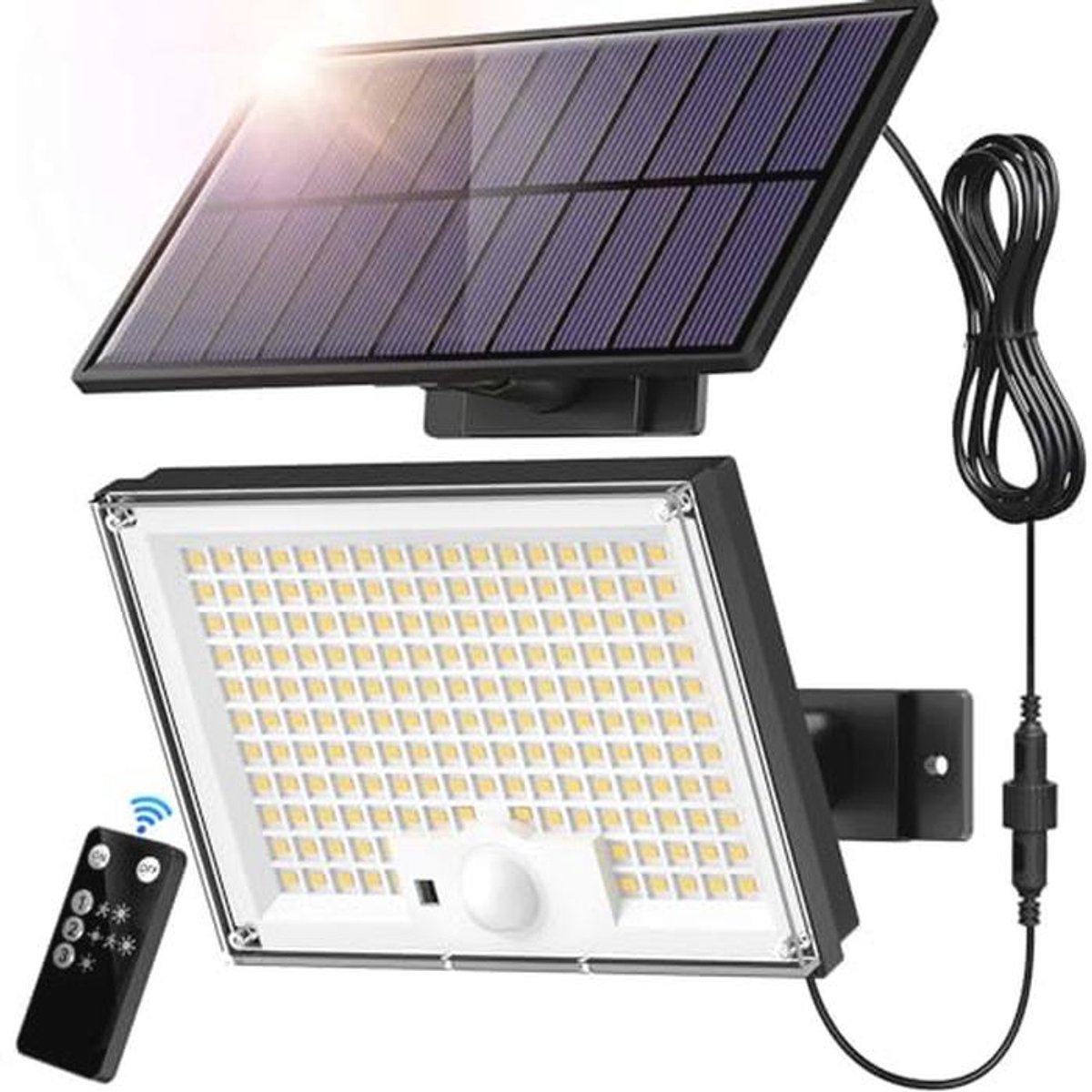 LED Zonnelamp voor Buiten met Bewegingssensor - 172 LEDs, 3 Verlichtingsmodi, Waterdicht IP65 - Voor Tuin en Garage