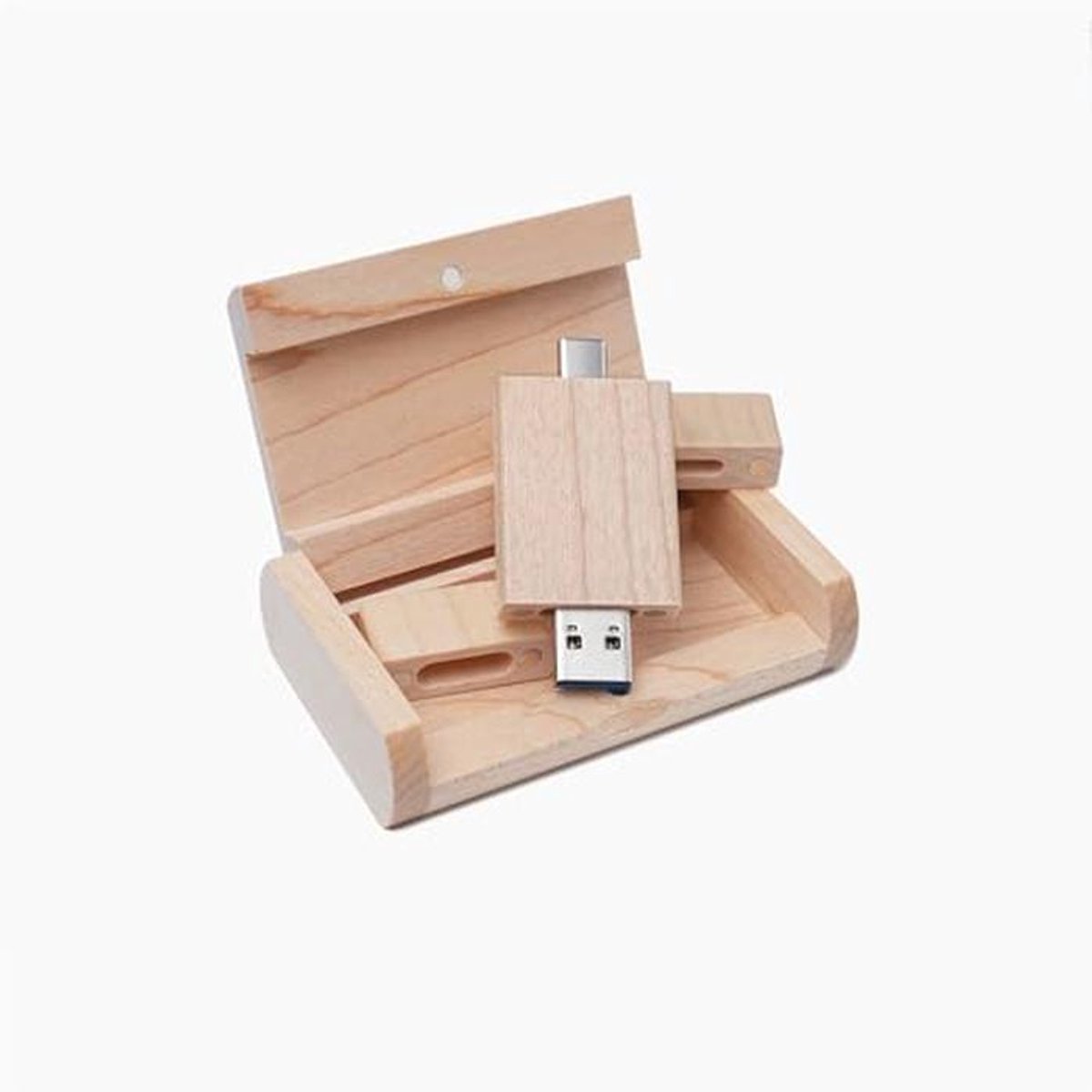 Esdoornhouten USB C-Flashdrive 128GB - OTG Pendrive met USB 3.0 en Type C