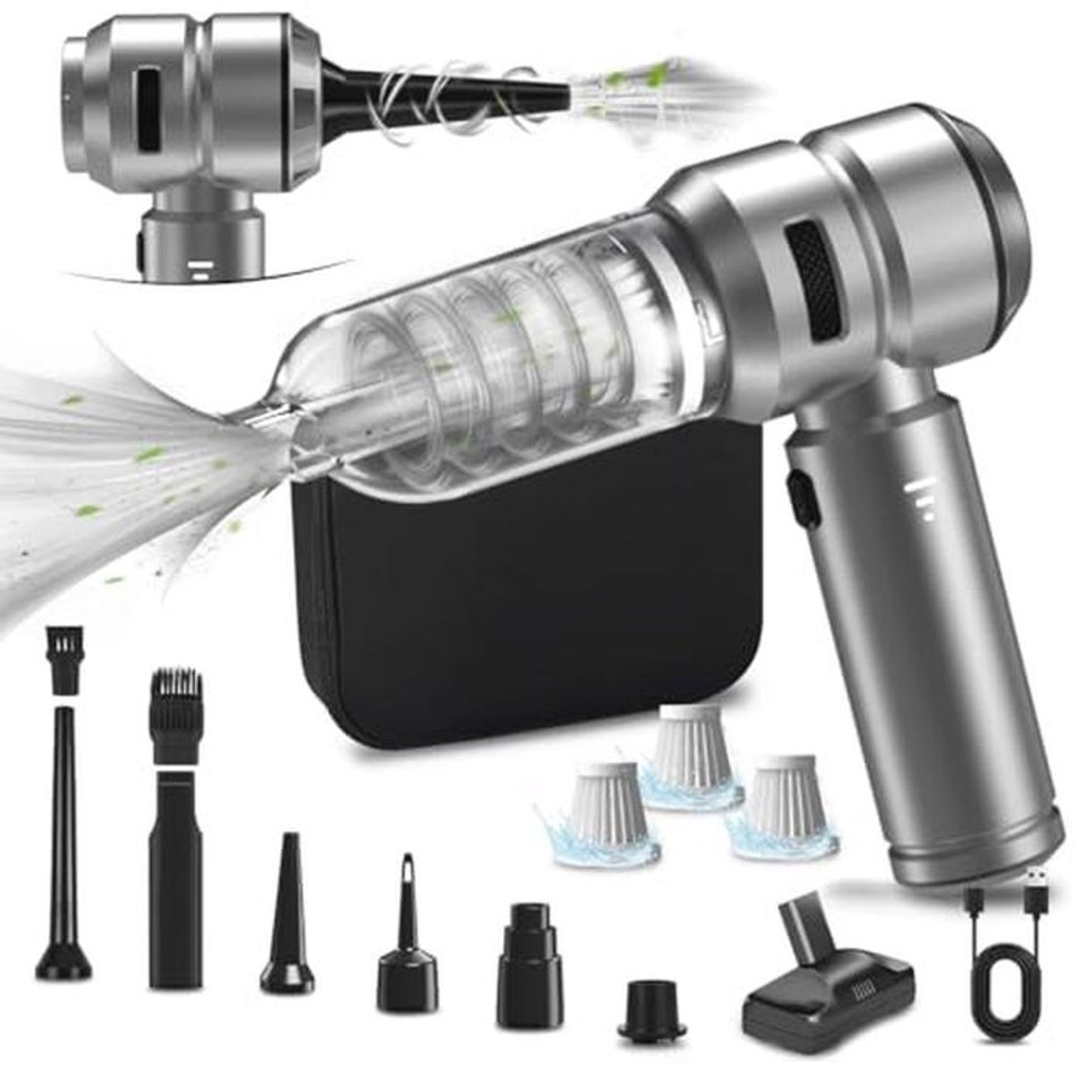 4-in-1 handstofzuiger met accu - Draadloze mini stofzuiger met borstelloze motor en 3 instelbare standen voor auto en thuis