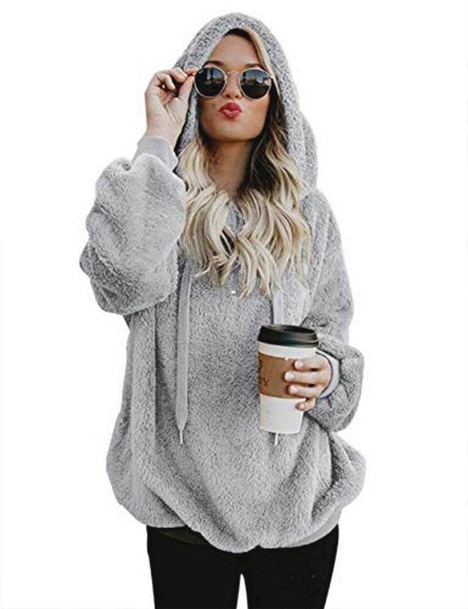 Hoodie dames capuchonpullover teddy fleece warm casual sweatshirt