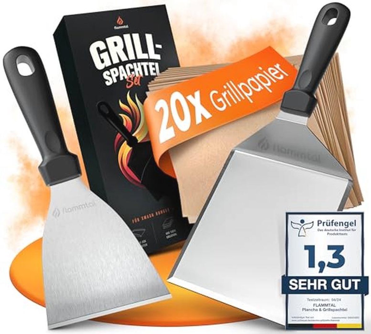 Smash Burgerset met 20 stuks hamburgerpapier en grillspatelset van roestvrij staal