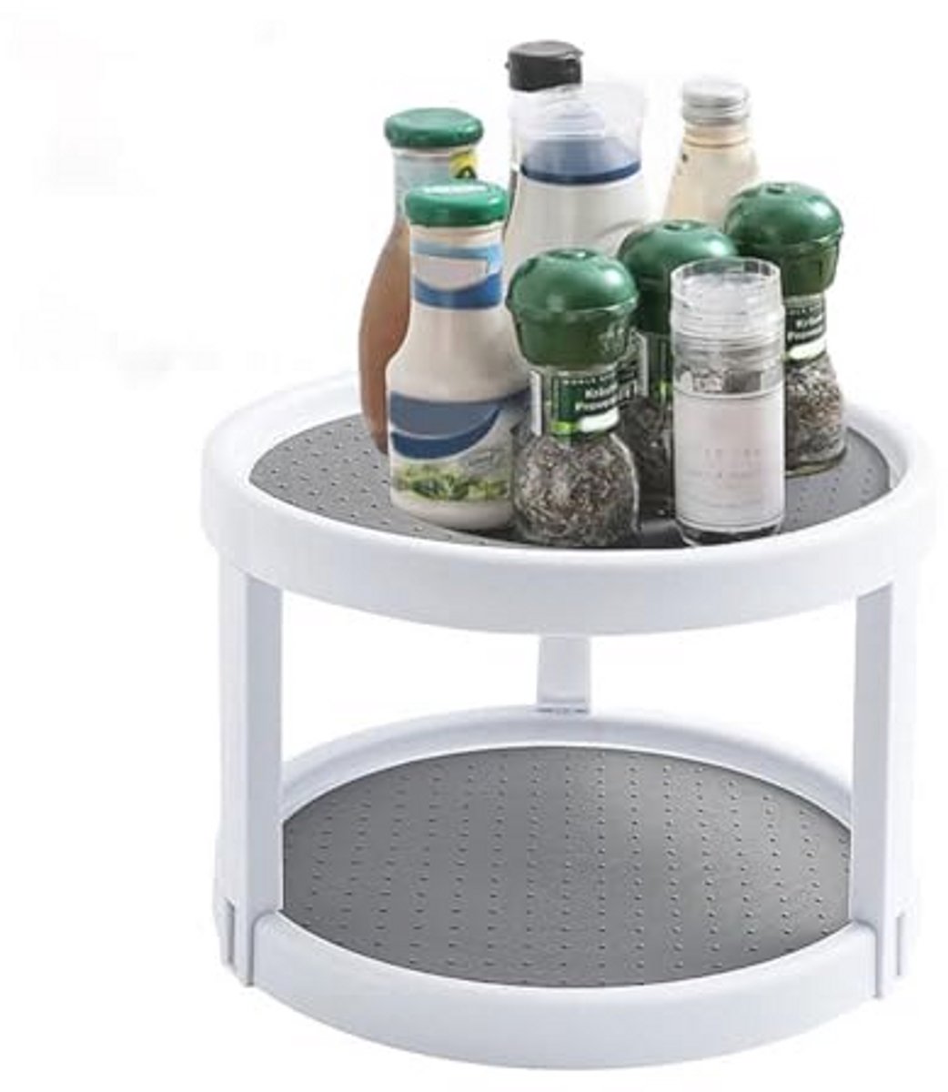 Draaitafel met Antislip, Roterende Opbergorganizer voor Keuken en Koelkast - 25 cm, 2 Niveaus