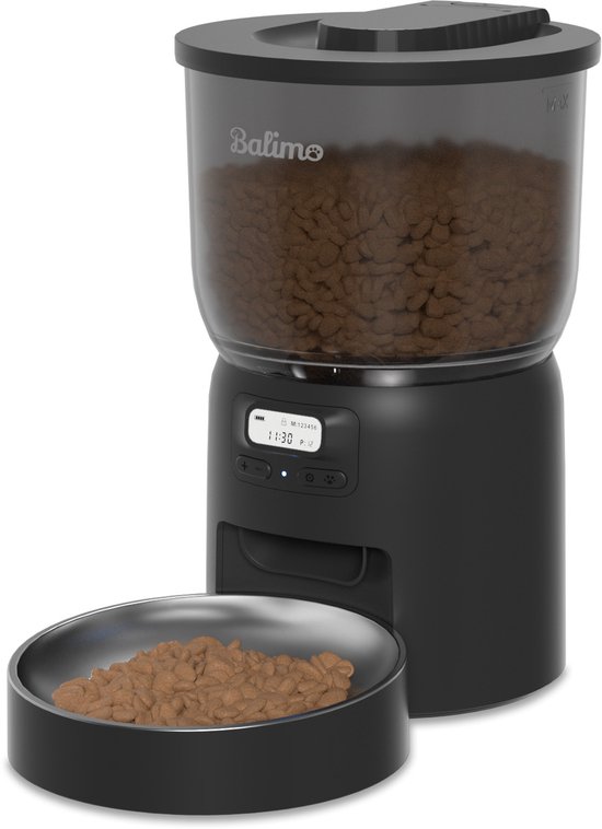 Balimo Automatische Voerbak Kat en Hond - 3L - Voerbak Automatische - Voerautomaat kat - Instelbaar Voedingsschema - met Timer - Voerautomaat - Zwart