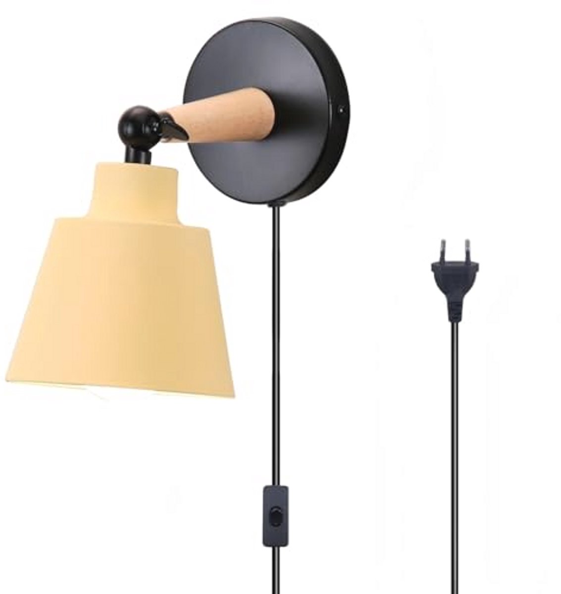 Moderne wandlamp voor binnen met verstelbare E27-fitting en houten accent