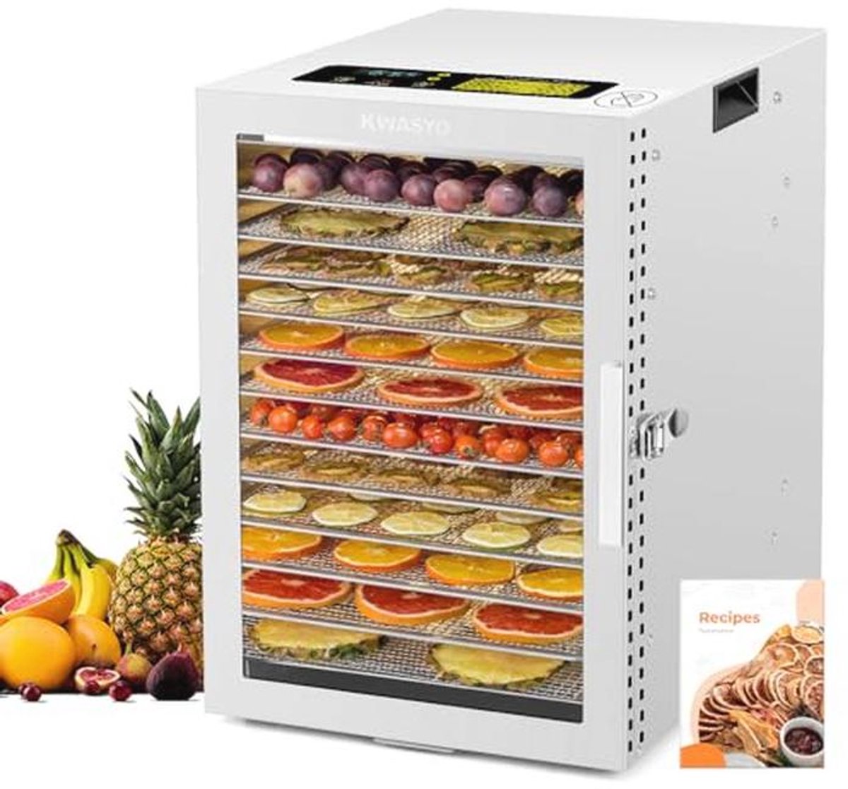 Voedseldroger met 12 etages en temperatuurregeling van 30-90 °C