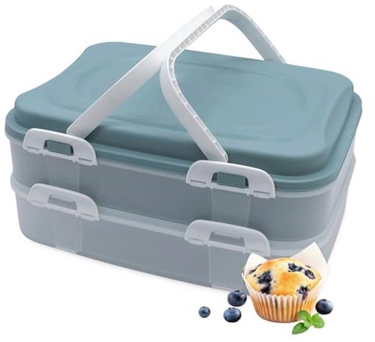 Herbruikbare taarttransportbox met 2 etages en hefinzetstuk - 40 x 30 cm