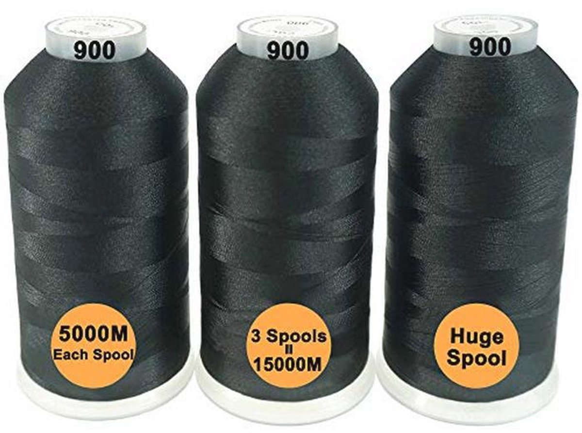 Set van 3 Zwarte Polyester Borduurgaren 5000M voor Borduurmachines