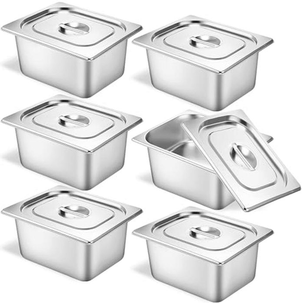 Set van 6 RVS Hotelpannen - 1/2 Grootte 6 Inch Diep met Deksels