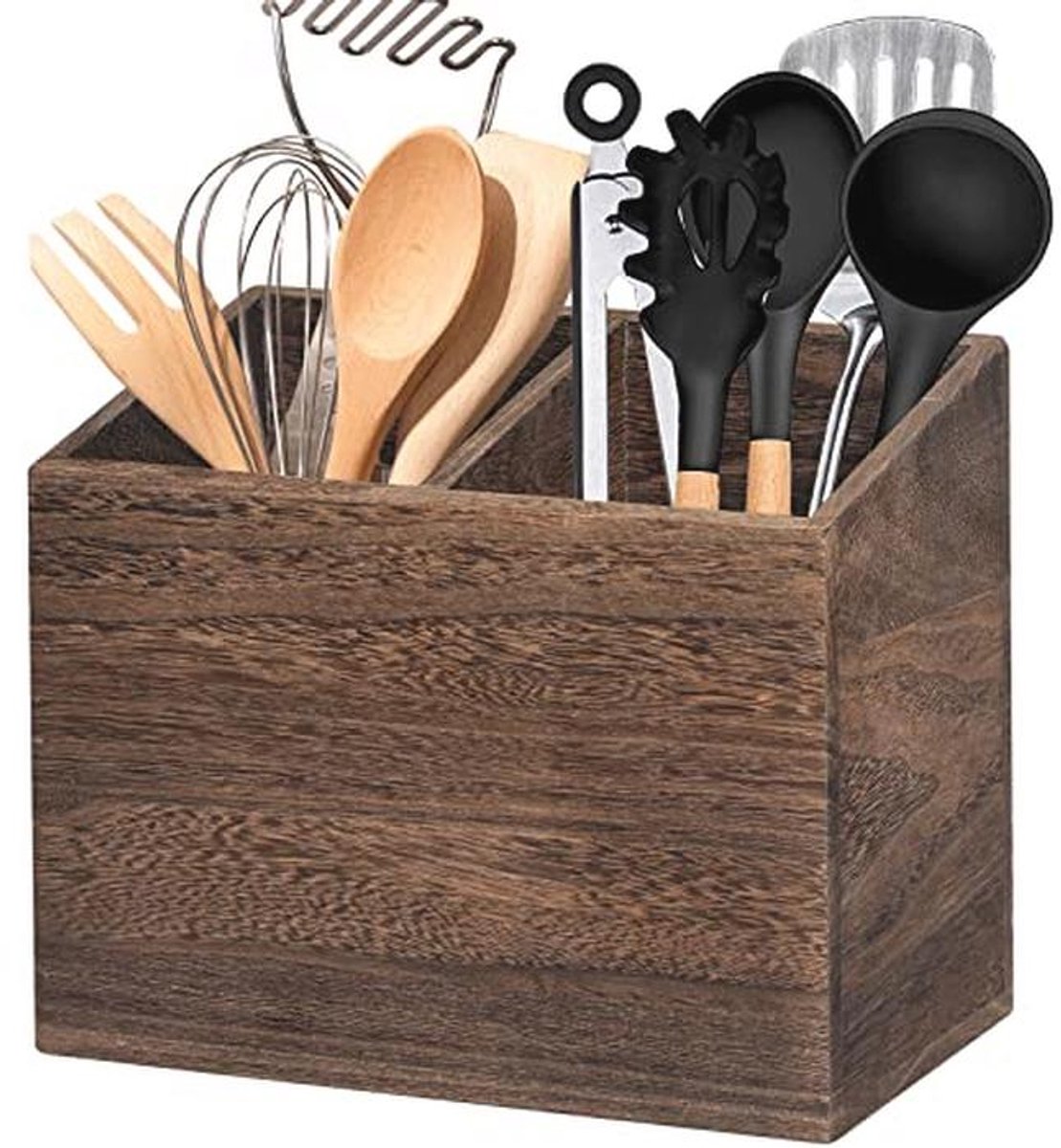 Houten Keukengerei Caddy met 2 Compartimenten voor Keuken Dekoratie