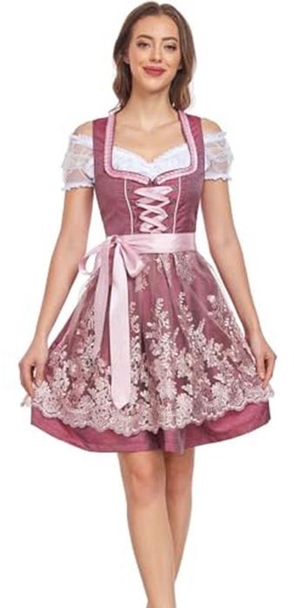 Midi Dirndl voor Dames - Wijnrood, 3-delig voor Oktoberfest en Feestelijke Gelegenheden