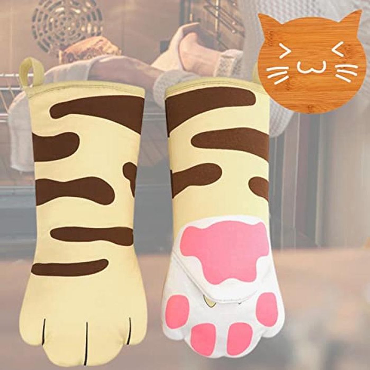 Hittebestendige Ovenwant met Antislip Bamboe Coaster - Kattenpoot Design Kookgerei