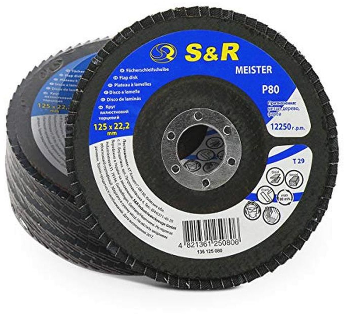 Waaierslijpschijvenset - 5-delige set voor haakse slijper 125 mm, korrel 80 voor hout en metaal