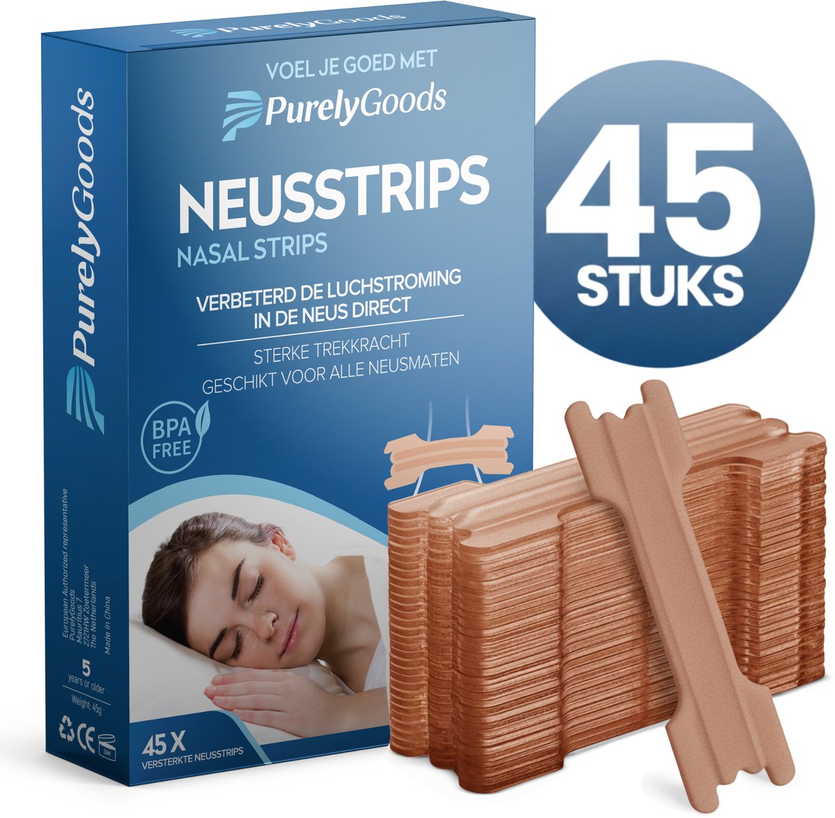 PurelyGoods® Neusstrips - 45 Neuspleisters - Anti Snurk - Huidvriendelijk