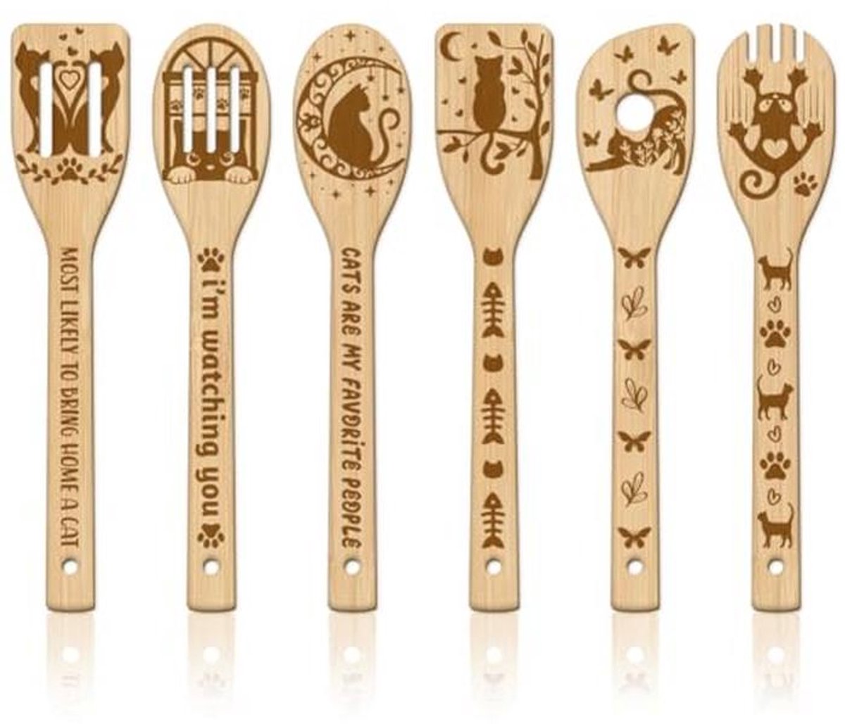 6-delige Bamboe Kookgerei Set met Houten Kooklepels en Spatels