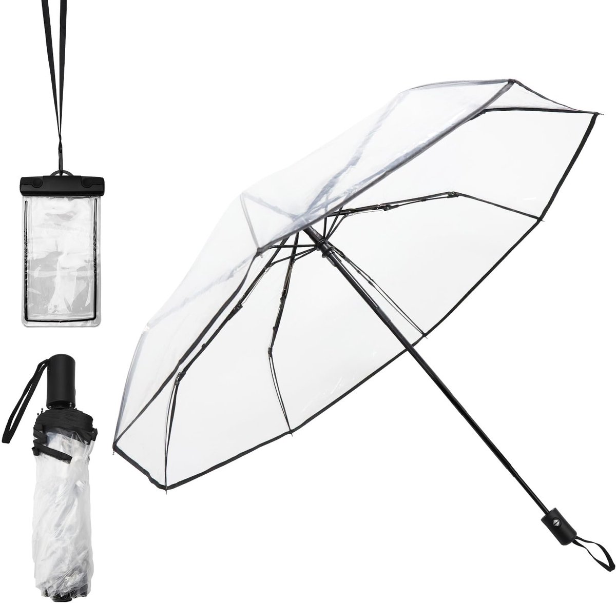 Unyqoos® Automatic transparent umbrella with sturdy fiberglass ribs for two people
