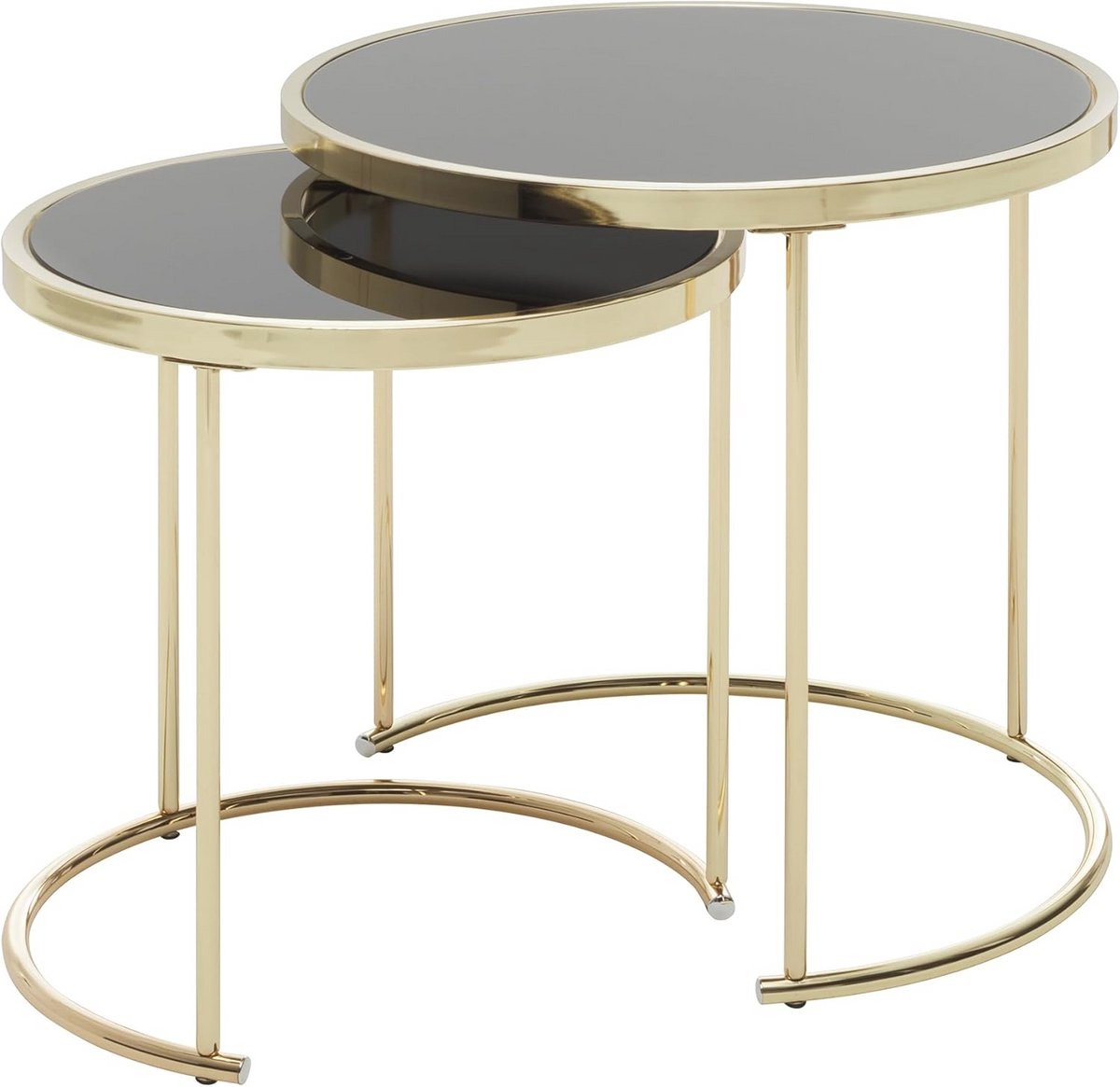 Moderne Zwarte en Gouden Bijzettafel Set van 2 - Ronde Glazen Nesttafels voor Woonkamer