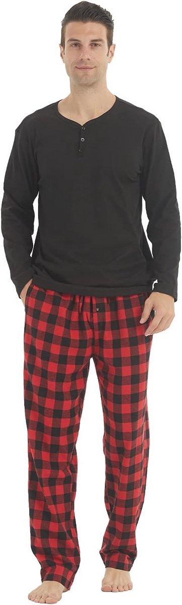 Heren Lounge-kledingset met Lange Mouwen en Flanellen Pyjamabroek