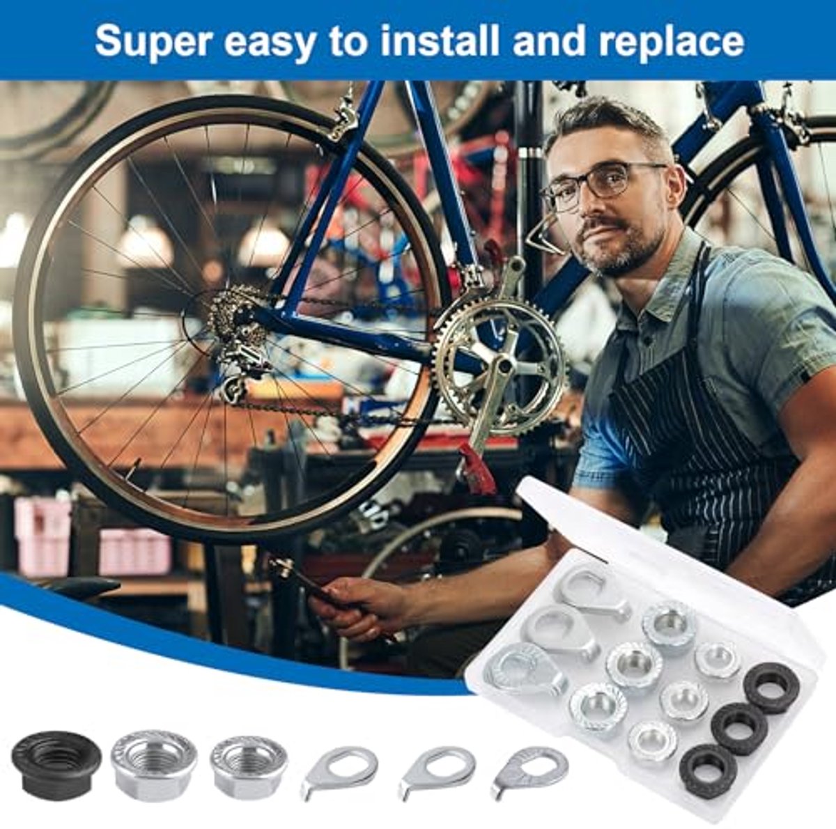 18pcs Bicycle Wheel Axle Nut and Bicycle Hub Safety Ring Set, M8 M9.5 M10 Bicycle Hub Flanged Axle Nut Bicycle Parts for Mountain Bike Front and Rear Wheel Axle thumbnail 2