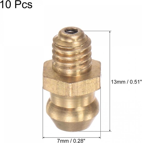 Produktbild von 10x Messing-Schmiernippel M5x0,8mm – Gerade, Hydraulik-Fettnippel, Korrosionsbeständig, Für Maschinenwartung